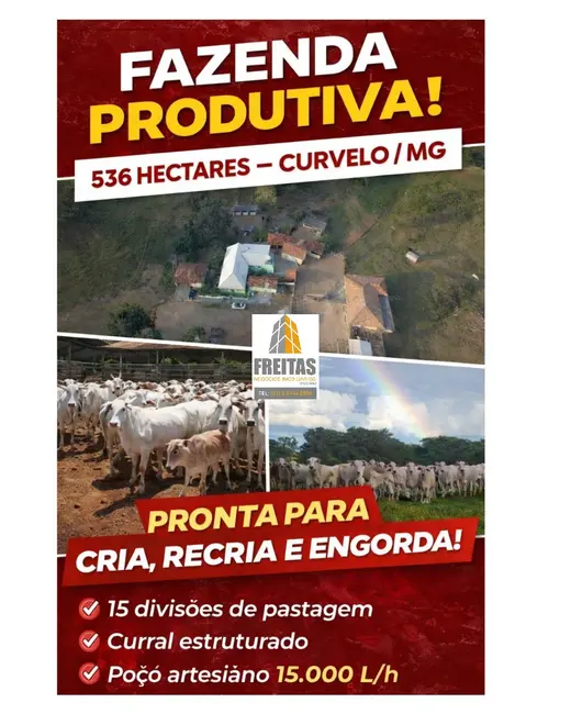 Foto 1 de Fazenda / Haras com 4 quartos à venda, 536m2 em Curvelo - MG