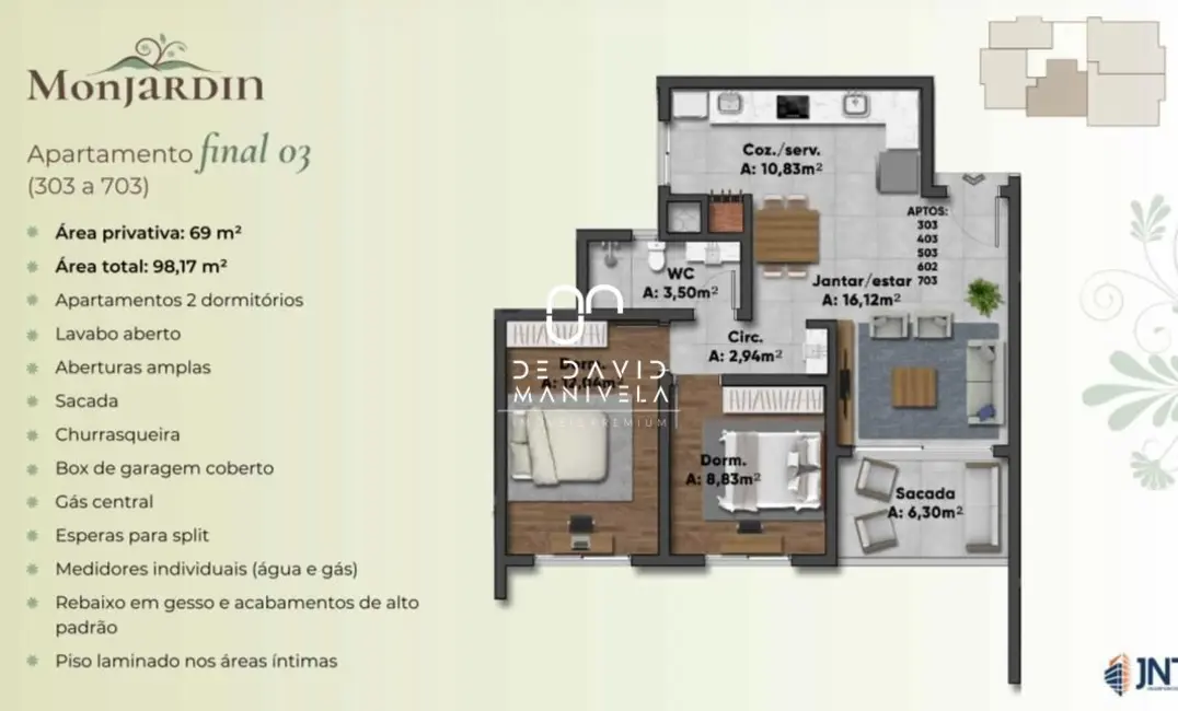 Foto 2 de Apartamento com 2 quartos à venda, 69m2 em Camobi, Santa Maria - RS