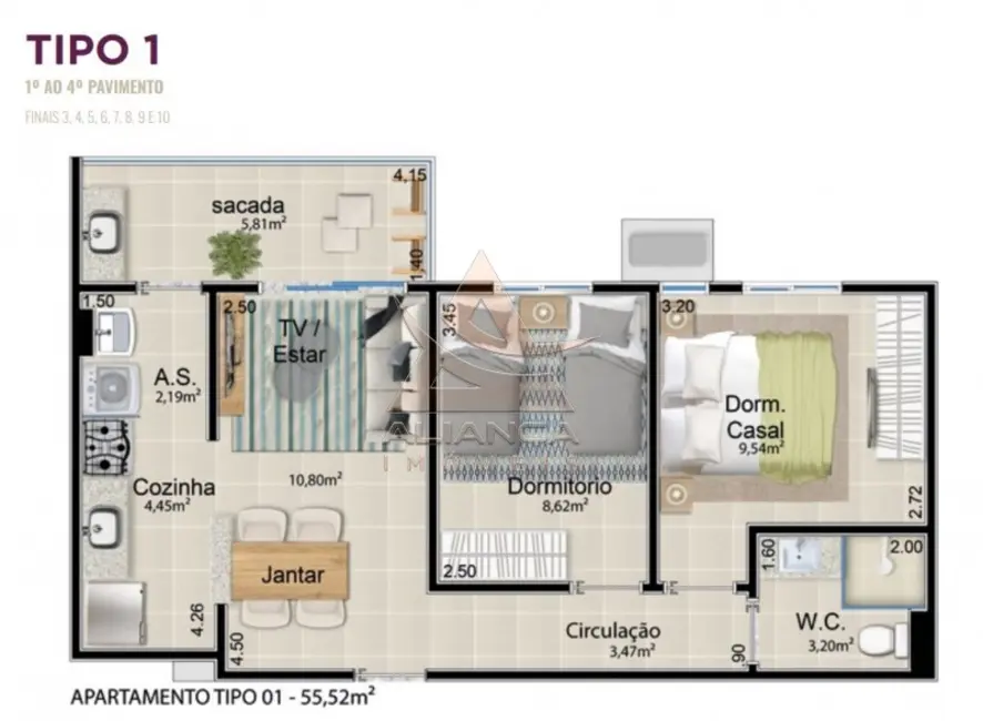 Foto 2 de Apartamento com 2 quartos à venda, 56m2 em Ribeirao Preto - SP