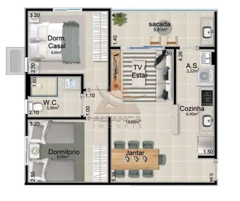 Foto 2 de Apartamento com 2 quartos à venda, 55m2 em Ribeirao Preto - SP