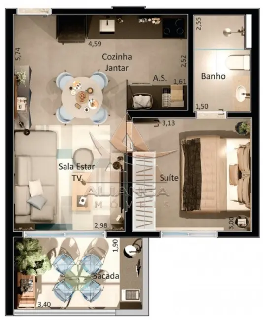 Apartamento com 1 quarto à venda, 47m2 em Ribeirao Preto - SP - imagem 2 Foto 2 de Apartamento com 1 quarto à venda, 47m2 em Ribeirao Preto - SP