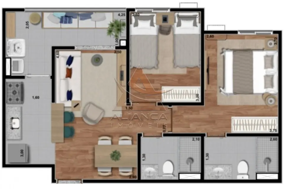 Foto 9 de Apartamento com 2 quartos à venda, 57m2 em Ribeirao Preto - SP