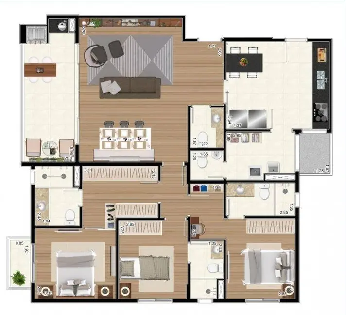 Foto 3 de Apartamento com 4 quartos à venda, 212m2 em Jardim das Nações, Taubate - SP