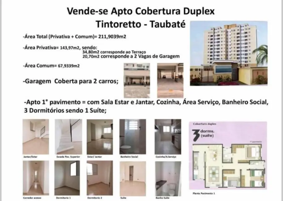 Foto 1 de Apartamento com 3 quartos à venda, 144m2 em Barranco, Taubate - SP