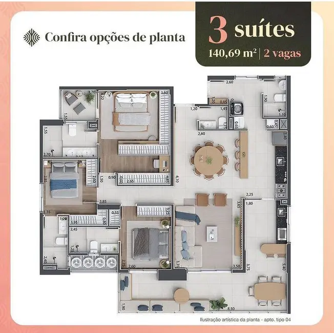 Apartamento com 3 quartos à venda e para alugar, 141m2 em Taubate - SP - imagem 6 Foto 6 de Apartamento com 3 quartos à venda e para alugar, 141m2 em Taubate - SP