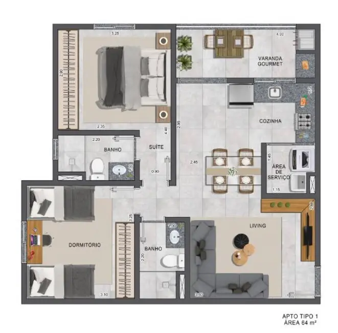 Foto 3 de Apartamento com 3 quartos à venda e para alugar, 75m2 em Vila São José, Taubate - SP