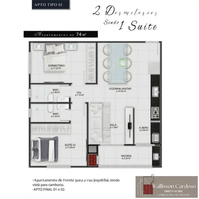 Foto 7 de Apartamento com 2 quartos à venda, 72m2 em Camboriu - SC