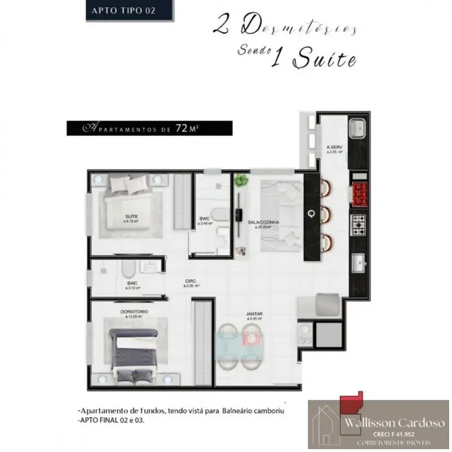 Foto 6 de Apartamento com 2 quartos à venda, 72m2 em Camboriu - SC