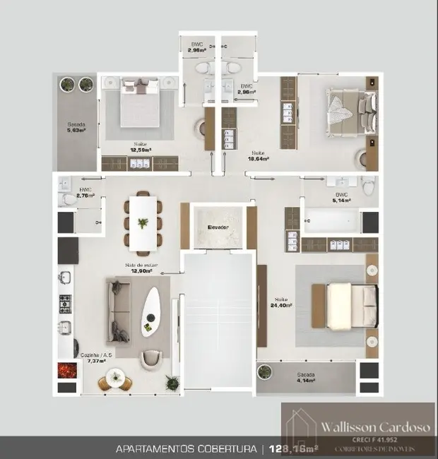 Foto 2 de Apartamento com 3 quartos à venda, 128m2 em São Francisco de Assis, Camboriu - SC
