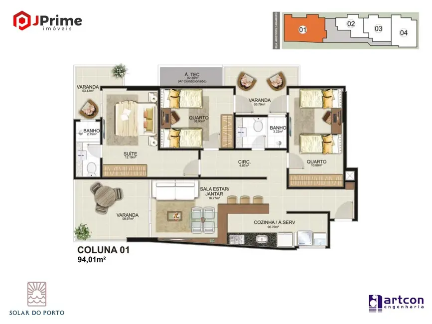 Apartamento com 3 quartos à venda, 94m2 em Muquiçaba, Guarapari - ES - imagem 3 Foto 3 de Apartamento com 3 quartos à venda, 94m2 em Muquiçaba, Guarapari - ES