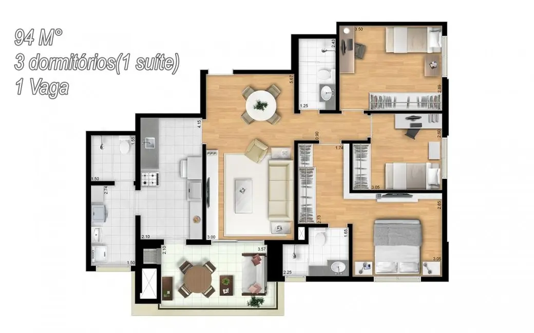 Foto 2 de Apartamento com 3 quartos à venda em Jardim Tupanci, Barueri - SP