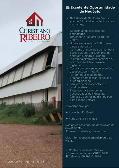 Foto 3 de Armazém / Galpão à venda e para alugar, 1400m2 em Santo Antonio Do Leverger - MT