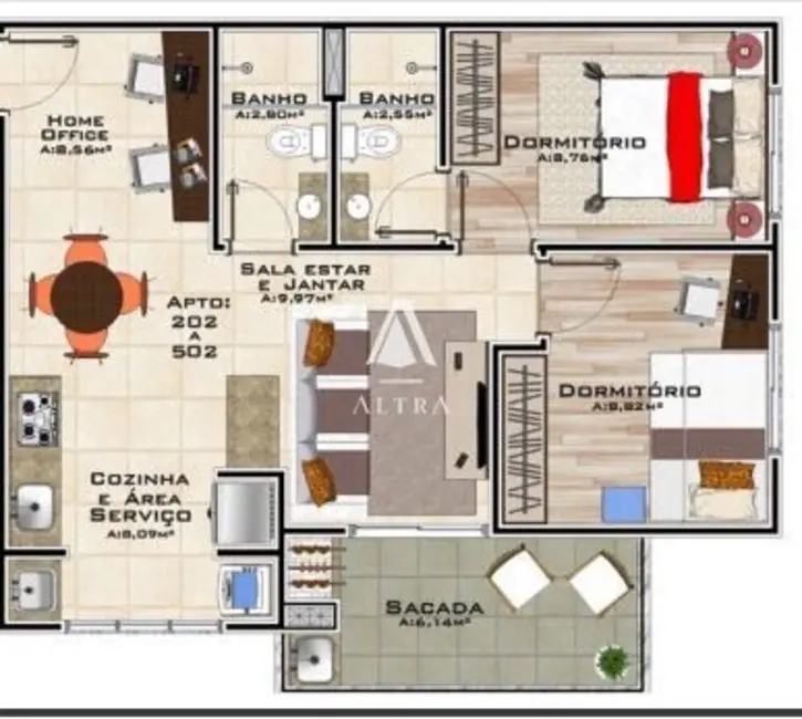 Foto 2 de Apartamento com 2 quartos à venda, 60m2 em Camobi, Santa Maria - RS