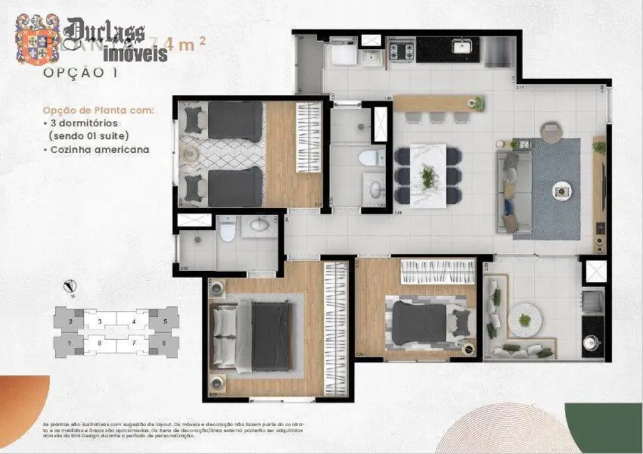 Foto 4 de Apartamento com 3 quartos à venda, 75m2 em Parque Rural Fazenda Santa Cândida, Campinas - SP