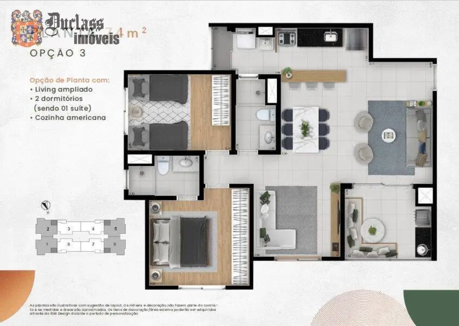 Foto 4 de Apartamento com 2 quartos à venda, 62m2 em Parque Rural Fazenda Santa Cândida, Campinas - SP