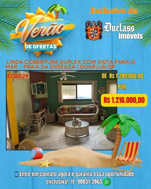 Foto 1 de Cobertura com 3 quartos à venda, 214m2 em Jardim Tejereba, Guaruja - SP