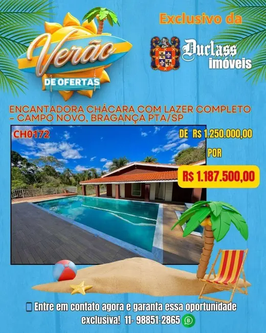 Chácara com 3 quartos à venda, 480m2 em Campo Novo, Braganca Paulista - SP - imagem 1 Foto 1 de Chácara com 3 quartos à venda, 480m2 em Campo Novo, Braganca Paulista - SP