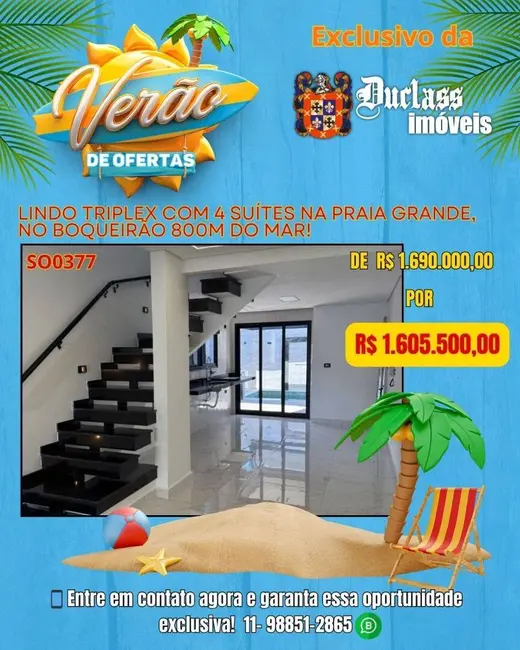 Foto 1 de Sobrado com 4 quartos à venda, 204m2 em Boqueirão, Praia Grande - SP