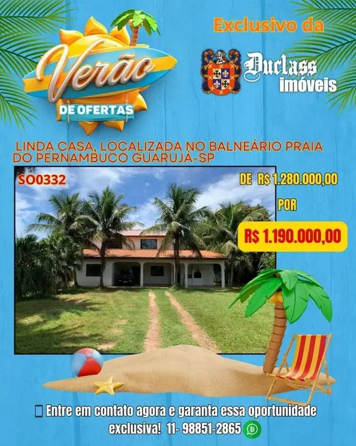 Foto 1 de Sobrado com 3 quartos à venda, 179m2 em Balneário Praia do Pernambuco, Guaruja - SP