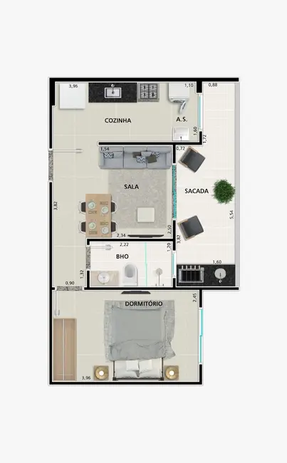 Foto 3 de Apartamento com 1 quarto à venda, 41m2 em Guilhermina, Praia Grande - SP