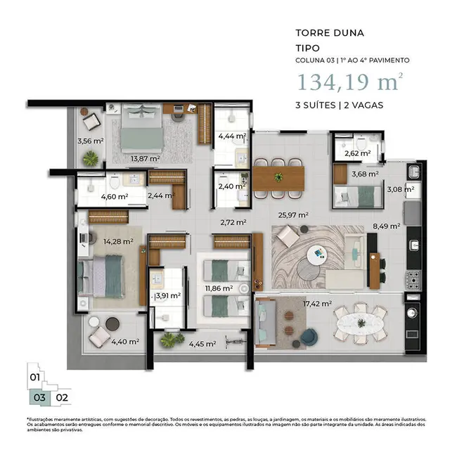 Apartamento com 3 quartos à venda, 134m2 em Aquiraz - CE - imagem 8 Foto 8 de Apartamento com 3 quartos à venda, 134m2 em Aquiraz - CE
