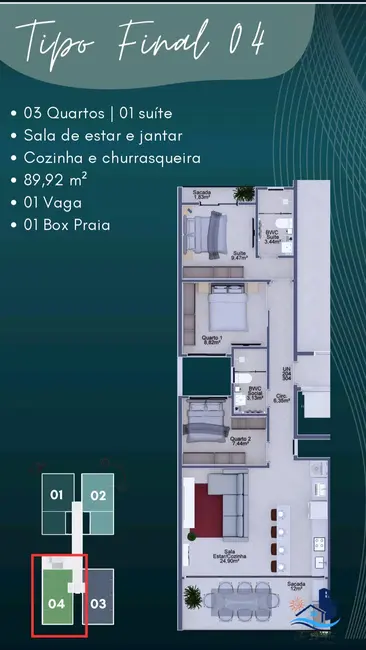 Foto 3 de Apartamento com 4 quartos à venda, 116m2 em Matinhos - PR