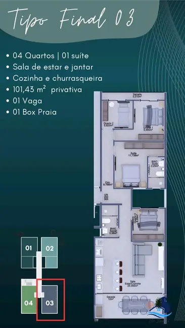 Foto 6 de Apartamento com 4 quartos à venda, 116m2 em Matinhos - PR