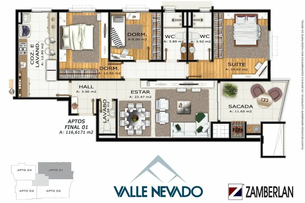 Foto 4 de Apartamento com 3 quartos à venda, 116m2 em Nossa Senhora de Lourdes, Santa Maria - RS
