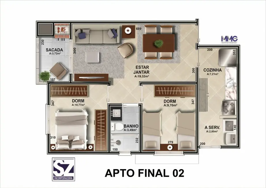 Apartamento com 2 quartos para alugar, 94m2 em Nossa Senhora do Rosário, Santa Maria - RS - imagem 3 Foto 3 de Apartamento com 2 quartos para alugar, 94m2 em Nossa Senhora do Rosário, Santa Maria - RS