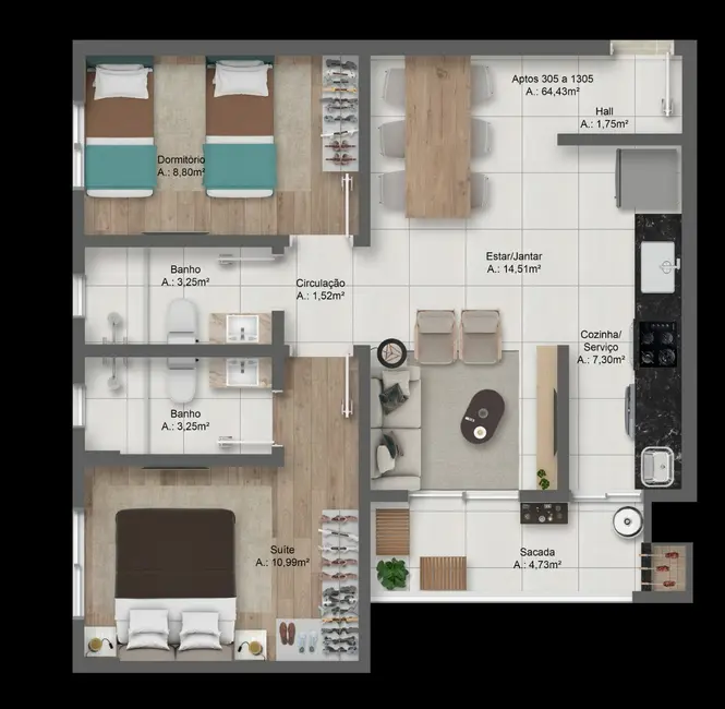 Foto 8 de Apartamento com 2 quartos à venda, 64m2 em Nossa Senhora do Rosário, Santa Maria - RS