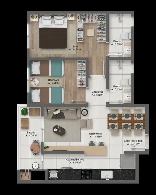 Foto 6 de Apartamento com 2 quartos à venda, 64m2 em Nossa Senhora do Rosário, Santa Maria - RS