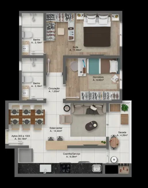 Foto 9 de Apartamento com 2 quartos à venda, 64m2 em Nossa Senhora do Rosário, Santa Maria - RS