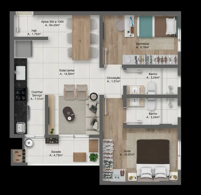 Foto 4 de Apartamento com 2 quartos à venda, 64m2 em Nossa Senhora do Rosário, Santa Maria - RS
