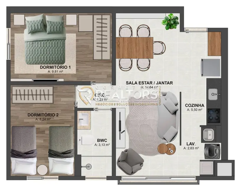 Foto 5 de Apartamento com 2 quartos à venda, 51m2 em Chácara Recreio do Havaí, Botucatu - SP