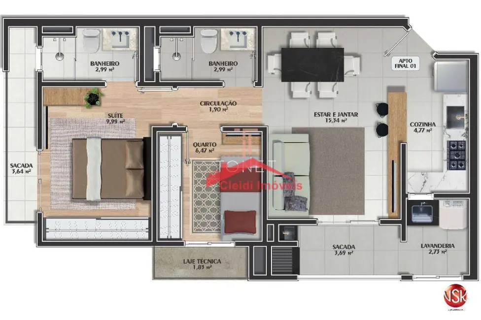 Foto 9 de Apartamento com 2 quartos à venda, 61m2 em Anita Garibaldi, Joinville - SC