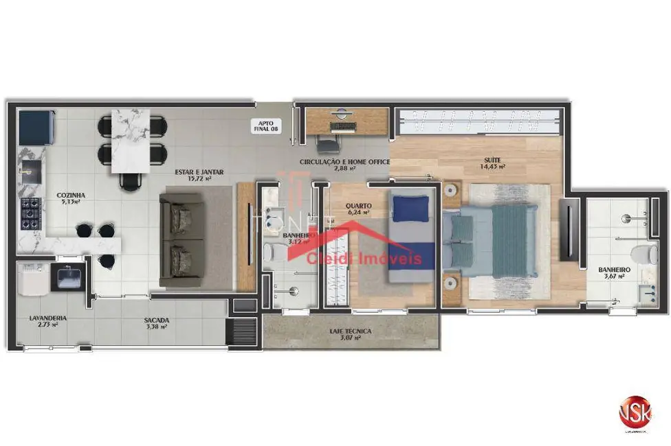 Foto 5 de Apartamento com 2 quartos à venda, 61m2 em Anita Garibaldi, Joinville - SC