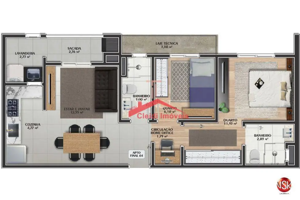 Foto 3 de Apartamento com 2 quartos à venda, 61m2 em Anita Garibaldi, Joinville - SC