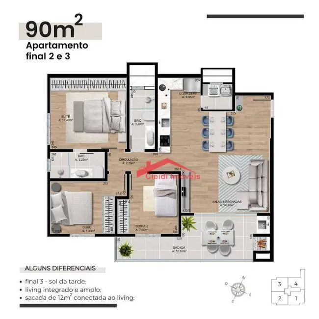 Foto 4 de Apartamento com 3 quartos à venda, 125m2 em Saguaçu, Joinville - SC