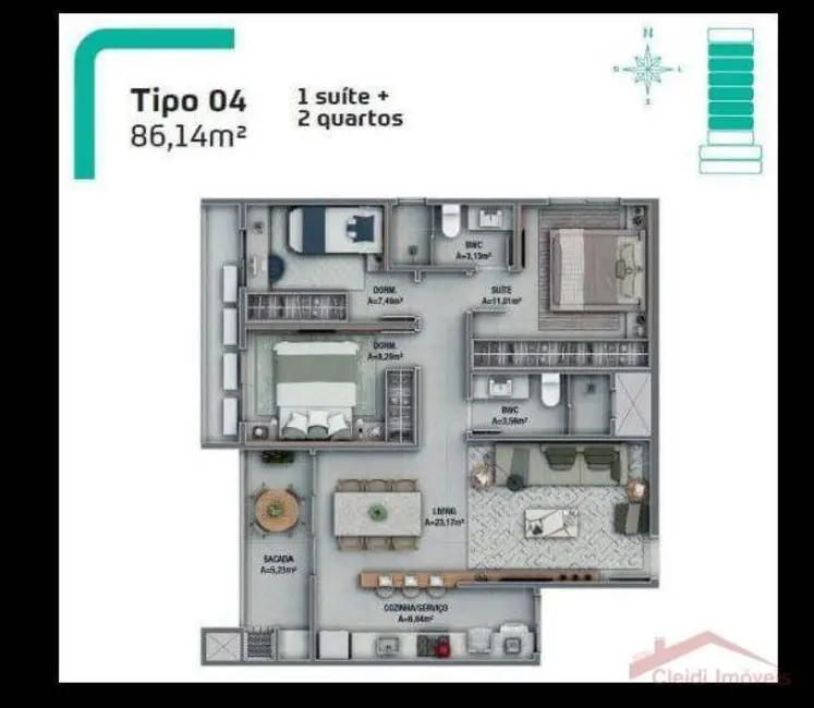 Foto 8 de Apartamento com 3 quartos à venda, 86m2 em Costa e Silva, Joinville - SC