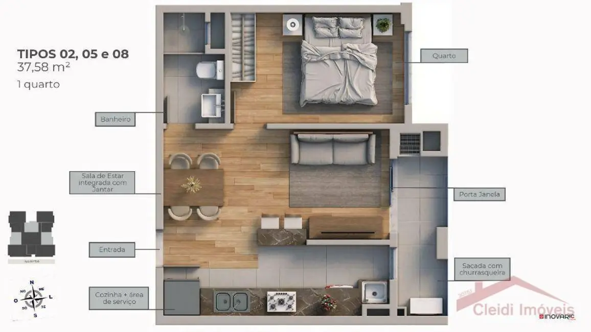Foto 2 de Apartamento com 1 quarto à venda, 37m2 em América, Joinville - SC