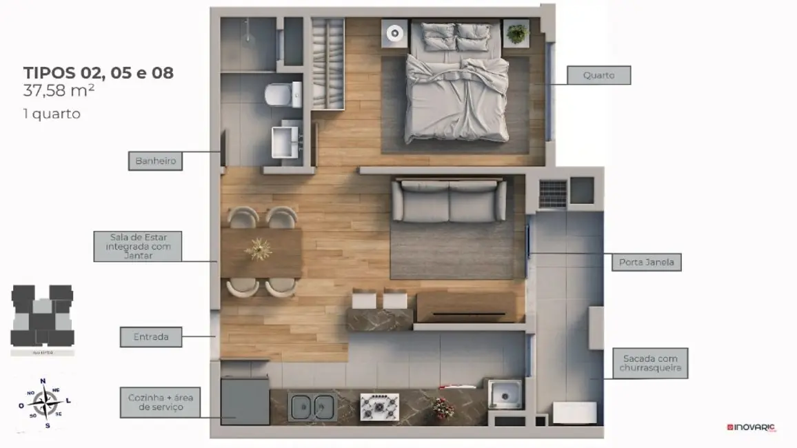 Foto 2 de Apartamento com 1 quarto à venda, 37m2 em América, Joinville - SC