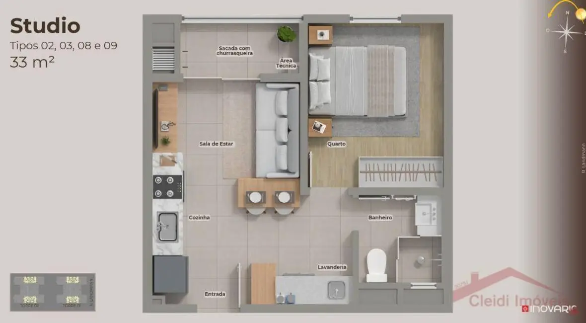Apartamento com 1 quarto à venda, 33m2 em Costa e Silva, Joinville - SC - imagem 5 Foto 5 de Apartamento com 1 quarto à venda, 33m2 em Costa e Silva, Joinville - SC