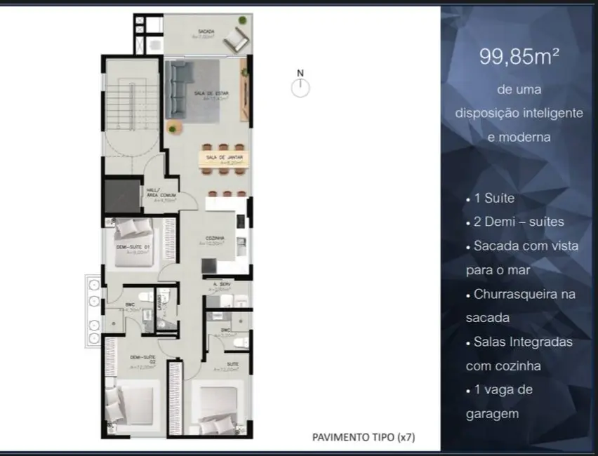 Foto 8 de Apartamento com 3 quartos à venda, 99m2 em Balneario Picarras - SC