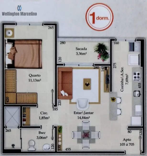 Foto 8 de Apartamento com 1 quarto à venda, 48m2 em Fazenda Santo Antônio, Sao Jose - SC