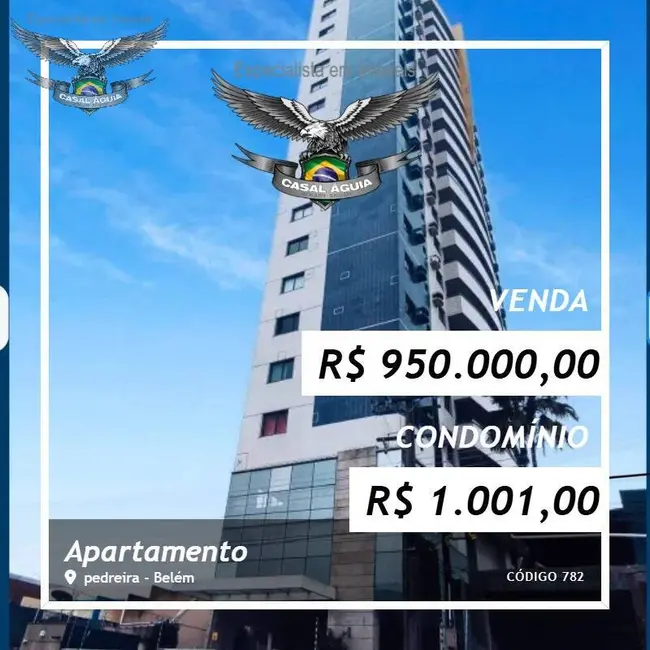 Foto 1 de Apartamento com 3 quartos à venda, 107m2 em Pedreira, Belem - PA