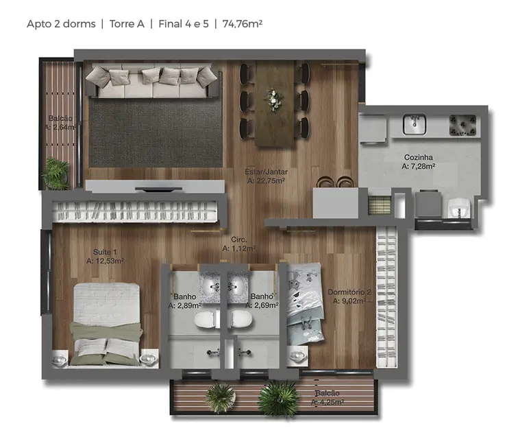 Foto 2 de Apartamento com 2 quartos à venda, 75m2 em Tristeza, Porto Alegre - RS