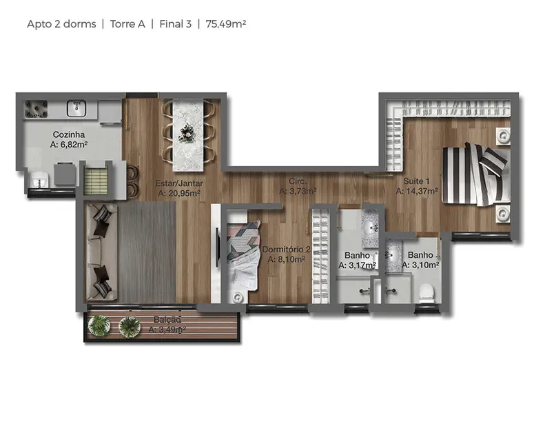 Foto 1 de Apartamento com 2 quartos à venda, 75m2 em Tristeza, Porto Alegre - RS