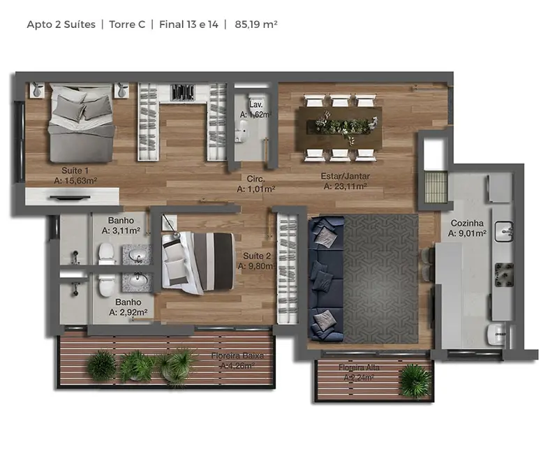 Foto 7 de Apartamento com 3 quartos à venda, 106m2 em Tristeza, Porto Alegre - RS