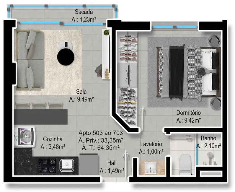 Apartamento com 2 quartos à venda, 54m2 em Farroupilha, Porto Alegre - RS - imagem 7 Foto 7 de Apartamento com 2 quartos à venda, 54m2 em Farroupilha, Porto Alegre - RS