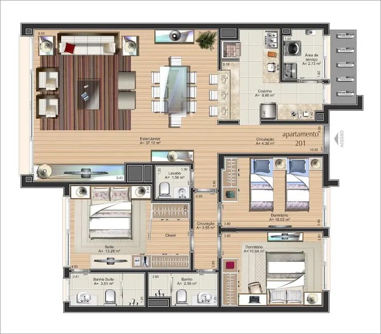 Foto 5 de Apartamento com 3 quartos à venda, 122m2 em Chácara das Pedras, Porto Alegre - RS